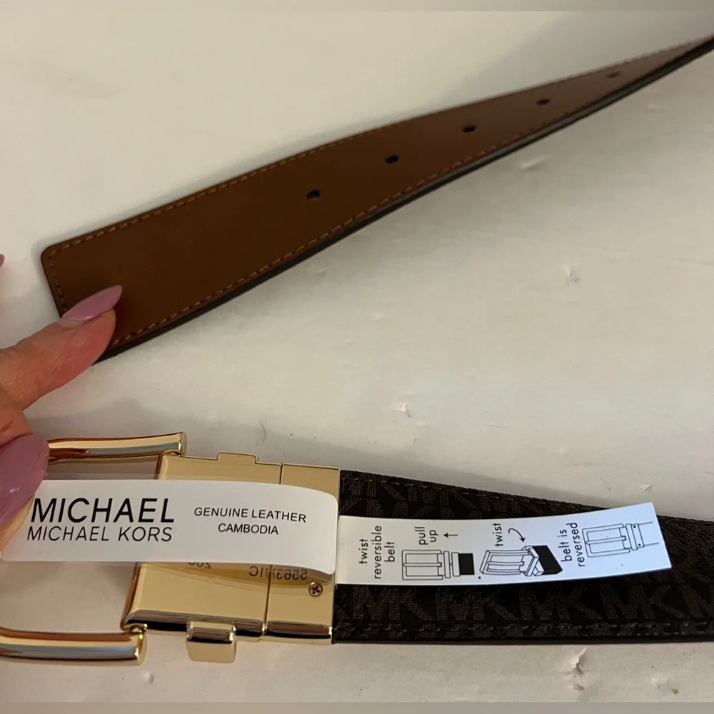 Michael Kors Brown Leather Belt with Gold Buckle Size Large
